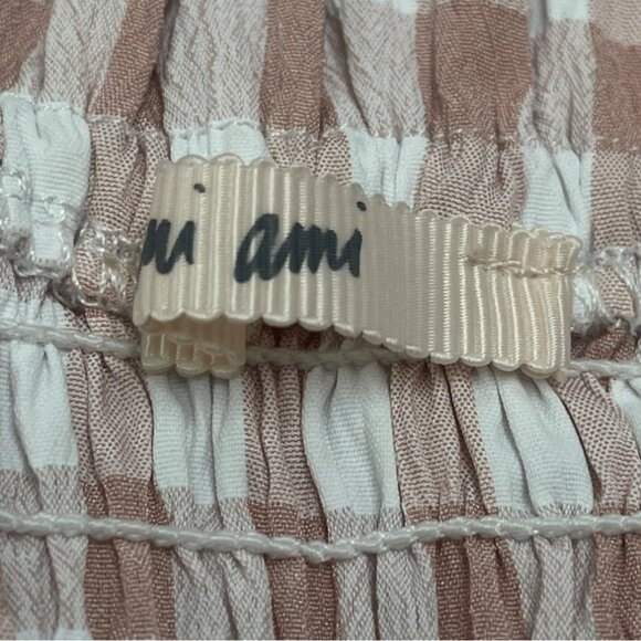 Mi Ami Women Pink Plaid Off-Shoulder Smocked Crop Top Sz M - Picture 6 of 8